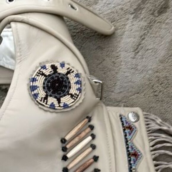 Real 100% Leather Tribe fringe pants festival motorcycle Native American chaps - Picture 3 of 16